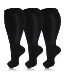3 Pairs Plus Size Compression Socks 20-30 mmHg for Wide Calf | Men & Women Knee High Flight Socks 3XL - Black - Buy Online on GoSupps.com