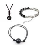 Soulnioi Natural Healing Crystal Obsidian Pendant Necklace & Bracelet Set for Protection - Black Onyx Beads - Silver Adjustable - 1pc - Buy Online on GoSupps.com