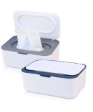 2 Pack Baby Wipes Dispenser with Lids - Refillable Wipe Holder for Bathroom & Travel - Keeps Wipes Fresh - Grey & Blue - Buy Online on GoSupps.com