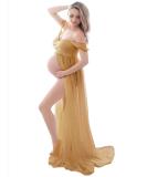 FEOYA Maxi Maternity Dress- Yellow Chiffon Lace Gown for Pregnant Women Photography - Buy Online on GoSupps.com
