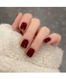 Obmyec Red Square Glitter False Nails - 24Pcs Full Cover Shimmer Acrylic Fake Nails for Women and Girls - Buy Online on GoSupps.com
