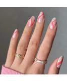 Vatocu Short Naked Pink French Artificial Nails - Wavy Lines Ballerina Acrylic Stick-On Nails for Women & Girls (24 Pieces) - International Shipping Available - Buy Online on GoSupps.com