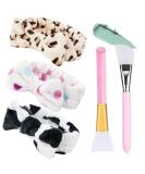Makeup Hair Band Set - 3 Bowknot Headbands & Silicone Brushes for Facial Cleaning - Khaki Leopard White & Black - Buy Online on GoSupps.com