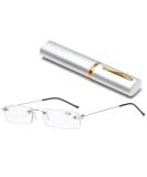 Lanomi mini frameless reading glasses blue light filter narrow women men ultra -light rectangle borderless reading aid small glasses with metalletui silver 2.5 x - Buy Online on GoSupps.com
