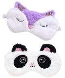 Cute Plush Animal Sleep Mask Set for Kids and Adults - Purple Fox & Panda | Soft Blindfold for Night Nap, Travel, and Meditation - Buy Online on GoSupps.com