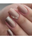 Mouyouglow Press On Nails - Square Dark Nude Gold Glitter Rhinestones | T11 Artificial Fingernails with Nail Glue - International Shipping Available - Buy Online on GoSupps.com