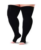 BLU HORN Open Toe Thigh High Wide Calf Compression Stocking 20-30mmHg - Relieves Pain & Swelling, Improves Circulation - 3XL Black - Buy Online on GoSupps.com
