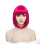 SHINYSHOW 12 Inch Hot Pink Bob Wig with Bangs - Straight Synthetic Hair Cosplay & Daily Party Wig for Women - International Shipping Available - Buy Online on GoSupps.com
