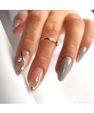Almond Press on Nails Medium with Flower Glitter Designs - Pink/Gray False Nails - 24Pcs - Buy Online on GoSupps.com