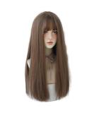 23 URCGTSA Honey Brown Long Straight Hair Wig for Women with Bangs - Egirl Party Cosplay Synthetic Wig - Buy Online on GoSupps.com