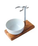 DOM Classic Shaving Brush Holder - Olive Wood & Porcelain Bowl (8.5 cm) | International Shipping Available - Buy Online on GoSupps.com