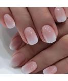 Mouyouglow Short Square Press On Nails - Nude Pink Gradient White Fake Nails with Glue | Angular Artificial Fingernails Q3 - Buy Online on GoSupps.com