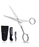 ONTAKI 5 Professional German Steel Beard & Mustache Scissors - Includes 2 Comb & Carrying Pouch - Hand Forged with Bevel Edge for Ultimate Grooming - Men's Facial Hair Kit (Silver) - Buy Online on GoSupps.com