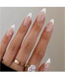 Foccna French Press on Nails Medium, Pearl White Fake Nails Almond Acrylic False Nails, Artificial Glue on Nails for Women and Girls 24 pcs Pearl Almond French Design - Buy Online on GoSupps.com
