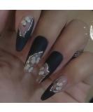 Brishow Black Long Almond Press On Nails - 24 Piece Set with Butterfly Design for Women & Girls | International Shipping Available - Buy Online on GoSupps.com