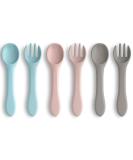 Vicloon Baby Fork and Spoon Set - 6 Pcs Silicone Self-Feeding Weaning Spoons Forks for Kids, Toddlers, Children, and Infants - Blue/Pink/Gray - Buy Online on GoSupps.com