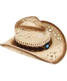 Livingston Men & Women's Woven Straw Cowboy Hat w/Hat Band A-blue Bead_beige - Buy Online on GoSupps.com