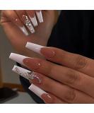 Brishow 24Pcs French Butterfly Press On Long Ballerina Acrylic Nails - Perfect for Women & Girls | International Shipping Available - Buy Online on GoSupps.com