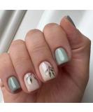 24 PCS Green Leaf Press On Nails - Short Square Glossy False Nails with Leaves Design - Reusable Pink Acrylic Nail Tips for Women & Girls - Buy Online on GoSupps.com