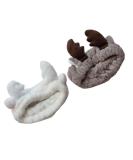 Jilukibo 2 Pack Deer Antler Cat Ear Headband for Women - Soft Elastic Hair Band for Makeup, Washing Face, Shower, Yoga, Spa - White Brown - Buy Online on GoSupps.com