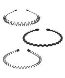 FlyfTrey Metal Hair Bands - 3 Piece Unisex Wave Black Spring Headbands for Sports & Yoga | Non-Slip Accessories for Men & Women - Buy Online on GoSupps.com