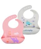 Vicloon Silicone Baby Bib 2PCS Baby Weaning Bibs Waterproof Baby Feeding Bibs Adjustable with Wide Food Catcher Pocket Unisex Toddler Bibs (Pink-Grey) - Buy Online on GoSupps.com