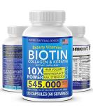 Biotin Collagen Supplements with Keratin Peptides for Hair Growth - Maximum Strength 545000mcg Pills for Men & Women - Nail & Skin Vitamins - Buy Online on GoSupps.com