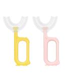 Vicloon Kids U Shaped Toothbrush Set - 2 Pack Silicone Brush Head, Non-Slip Handle - Light Yellow & Pink (Ages 7-12) - Buy Online on GoSupps.com