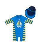 UPF 50+ Baby Boy Swimwear Set with Sun Hat | Infant One Piece Zip Swimsuit | Toddler Bathing Suit 6-9 Months | Sailboat Design - Buy Online on GoSupps.com
