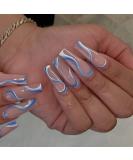 Blue Swirls Coffin Fake Nails - Glossy Acrylic Long Press on Nails for Women - Buy Online on GoSupps.com