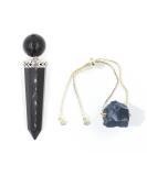 Obsidian Crystal Pendant Necklace & Wand Set for Yoga Reiki Meditation - Buy Online on GoSupps.com