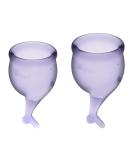 Satisfyer Feel Secure Menstrual Cup Reusable Silicone Period Cup with Stem | 2 Sizes for All Flows - Easy Insertion & Removal (Purple - Buy Online on GoSupps.com
