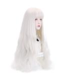 Long White Synthetic Wig with Bangs - Natural Wavy Cosplay Wig for Women - 30 (White - Buy Online on GoSupps.com