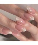 Mouyouglow Short Round Pink Nude Press-On Nails | Full Cover Artificial Fake Nails with Glue | Baby Boomer Gold Glitter Acrylic Fingernails for Women & Girls - i018 - Buy Online on GoSupps.com