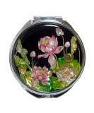 Mother of Pearl Pink Lotus Flower Double Magnifying Compact Hand Mirror - Buy Online on GoSupps.com