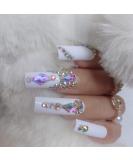 ZYBUXY luxury coffin fake nails 24pcs White press on nails Full Cover Acrylic Nails for Women and Girls False Nails Beach - Buy Online on GoSupps.com