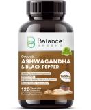 Certified Organic Ashwagandha 1600mg with Black Pepper - 120 Vegan Capsules for Stress, Mood, Energy, and Thyroid Support - Non-GMO & Gluten-Free by Balance Breens - Buy Online on GoSupps.com