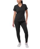 Adar Pro Modern Athletic Scrub Set for Women - Modern V-Neck Scrub Top & Yoga Jogger Scrub Pants Medium Black - Buy Online on GoSupps.com