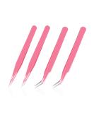 Xnivuis Eyelash Pliers Set - 4 Precision Tweezers for Eyelash Extensions & Electronics Repair (Straight & Curved Tips - Pink) - Buy Online on GoSupps.com