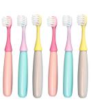 6 Pack Kids Toothbrush - Extra Soft Bristles, Little Mushroom Design - 1-3 Years - Pink, Yellow, Blue - 6 Count - Buy Online on GoSupps.com