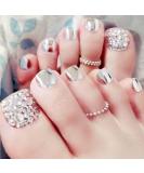 Foccna Press on Nails Fake Nails Luxury Glitter Silver Fake toenails False Toenails Acrylic Foot False Nails Rhinestone Design Press on Toenails 24pcs - Buy Online on GoSupps.com