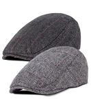 2 Pack Men's Herringbone Tweed Wool Blend Newsboy Hats - Classic Flat Cap Ivy Cabbie Driving Hat (Black/Grey) - Buy Online on GoSupps.com