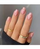 Justotry 24 Pcs White Swirl Fake Nails - Long Nude Press-On Nails with Wavy Patterns - Ballerina Stick-On Nails for Women - Acrylic Coffin False Nails with Glue - Nail Art - Buy Online on GoSupps.com