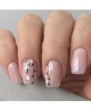 Buy Press On Nails - Medium Square Nude with Leaf Designs | 24 PCS Acrylic Fake Nails & Glue for Women & Girls - Buy Online on GoSupps.com