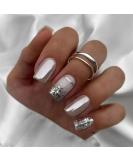 Shop Mouyouglow Press On Nails - Short Square White Silver Glitter Chrome Artificial Nails with Glue | Angular Bling Fingernails F53 - International Shipping Available! - Buy Online on GoSupps.com