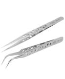 Premium Popping False Eyelashes Tweezer Kit - Stainless Steel Curved & Straight Tools for Eyelash Extensions & Makeup - Anti-Static Eyelash Sink Set (2 Pieces) - Buy Online on GoSupps.com