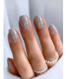 Mouyouglow Press On Nails - Short Square Glitter Solid Fake Nails with Nail Glue | Silver Angular Artificial Nails Q12 - Buy Online on GoSupps.com