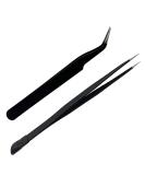 2 PCS Nail Art Tweezers Set - Straight and Curved Tip Rhinestone Stickers Picker Tweezers for Craft & Makeup - Black - Buy Online on GoSupps.com