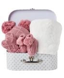 Baby Girl Winter Gift Set - Fleece Blanket, Hat, Booties, Gloves | Newborn & Baby Shower Winter Clothes | Warm Baby Gifts in Standard Rose - Buy Online on GoSupps.com