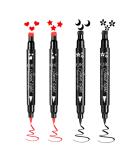 Go Ho 4 PCS Red and Black Liquid Eyeliner Stamp Pen - Waterproof Double-sided Seal Eyeliner Stencils for Long-Lasting, Smudge-Proof Cat Eye Look - Heart Star Moon Flower Design - 2 Red + 2 Black - Buy Online on GoSupps.com